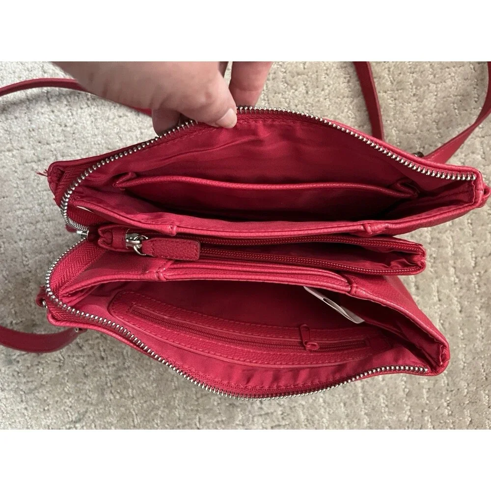 Tyler Rodan Women's Crossbody Red Handbag 3 Sections Zippers Removable Strap